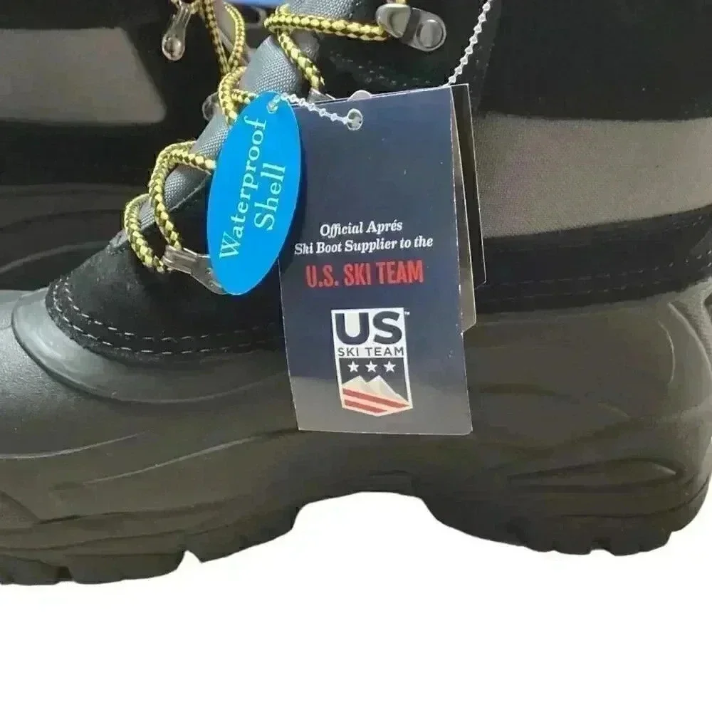 Khombu Mens 10 Waterproof Thermolite Lace Up Snow Boots Gray Black Vegan NEW